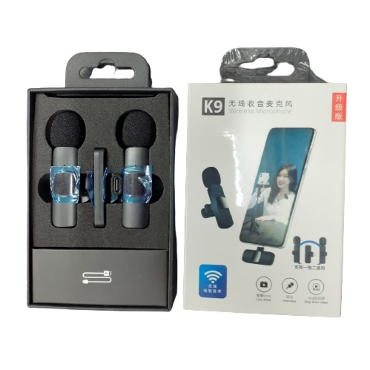 K9 wireless microphone with 2 mic with box