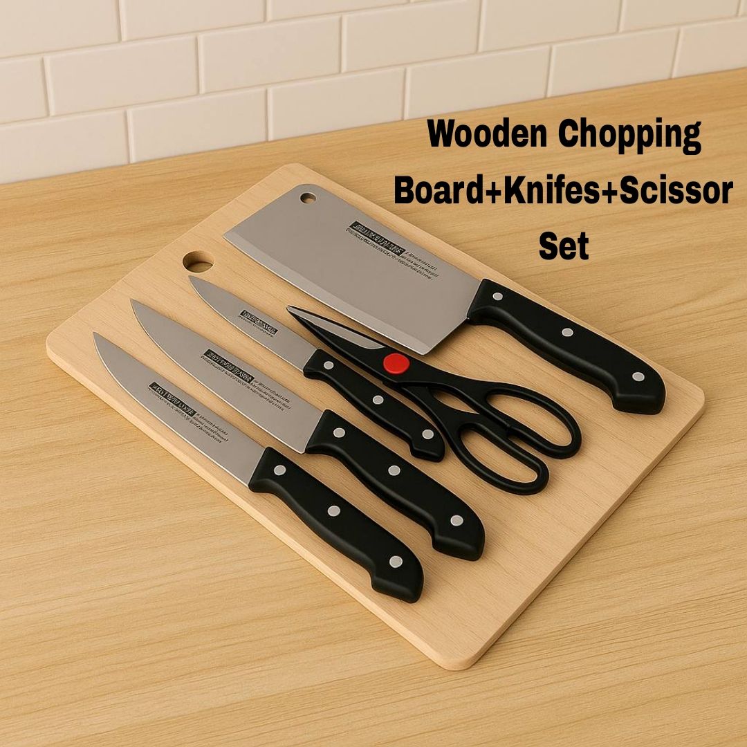 6in1 Knife+Wooden Chopping Board Set